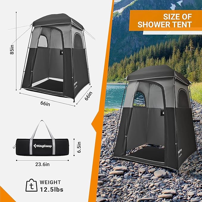 KingCamp Shower Tent, Large Portable 1/2 Room Dressing, Toilet and Changing Tents with Shower Bag & Floor for Camping & Travel