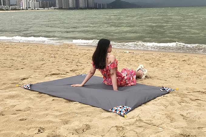 Outdoor Blanket (71" x 55") -Compact, Lightweight, Sand Proof Pocket Blanket Best Mat for The Beach, Hiking, Travel, Camping, Festivals with Pockets, Loops, Stakes, Carabiner