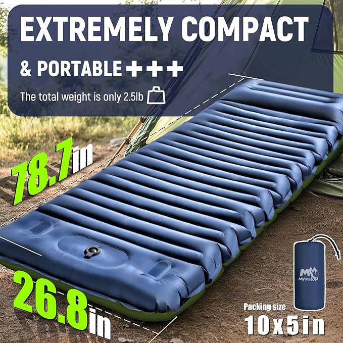 Sleeping Pad, Ultralight Inflatable Sleeping Pad for Camping with Pillow & Pump，Air Mattress Super Portable, Great for Camping Gear, Hiking, Side or Lounging Sleeper(Blue)