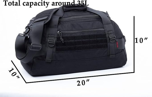 Tactical Duffle Bag MOLLE Gear Bag Carry on Travel Weekend Duffel Bag. Ideal for Hunting, Shooting Range, Law Enforcement, Camping, Travel and Viechle. 35L