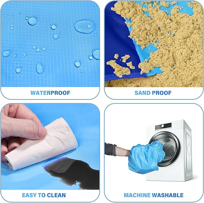 BYDOLL Beach Blanket Waterproof Sandproof 78''×81'' 1-7 Adults Oversized Lightweight Large Picnic Mat Waterproof Sandproof Blanket for Beach