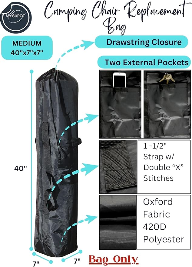 Replacement Bag for Folding Camping Chair, Portable Camp Chair, Hammock, Yoga Mat, Umbrella, Tents, Tripods, Fishing Poles - 420D Oxford Polyester Fabric