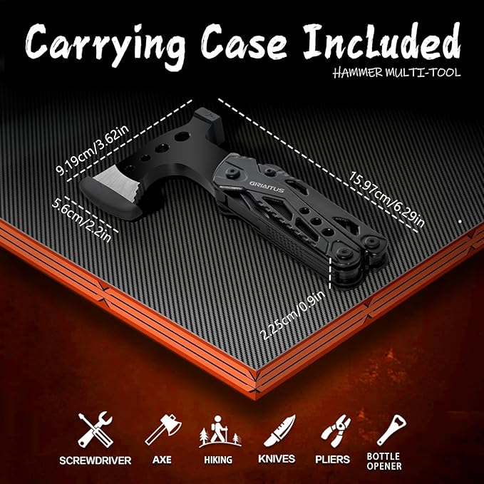 Camping Multitool Accessories Gifts for Men Dad 16 in 1 Upgraded Multi Tool Survival Gear with Axe Hammer Pliers Saw Screwdrivers Bottle Opener Whistle & Portable Sheath For Hiking,Fishing