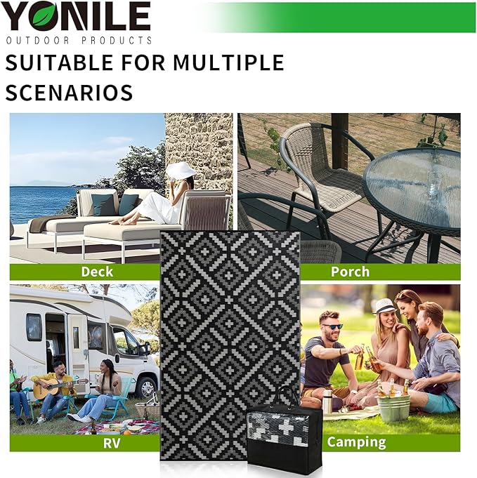 Outdoor Rug 6x9 ft Waterproof, Reversible Outdoor Plastic Straw Rug for Patios Clearance, Outdoor Area Rug Carpet RV Mat for Camping Backyard Deck Porch