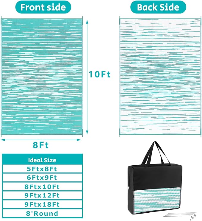 HEBE Outdoor Rug 8'x10' for Patios Clearance Waterproof Patio Mat Plastic Straw Rug Reversible RV Camping Tent Rug Outside Indoor Outdoor Area Rugs for RV,Deck,Beach,Balcony,Camper