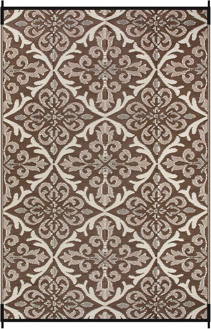 Lahome 6x9 Outdoor Rugs for Patios Waterproof, Plastic Straw Portable Reversible Rv Rug, Porch Floor Camping Carpet for Balcony Tent, Khaki 6'x9'