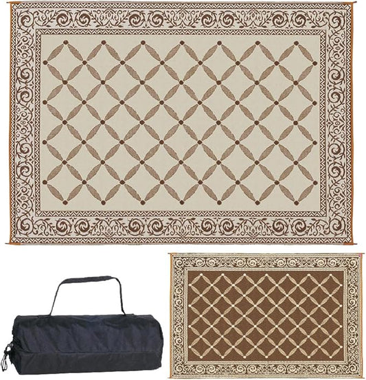 Stylish Camping 119127 9-feet by 12-feet Reversible Mat, Plastic Straw Rug, Large Floor Mat for Outdoors, RV, Patio, Backyard, Picnic, Beach, Camping (Brown/Beige)