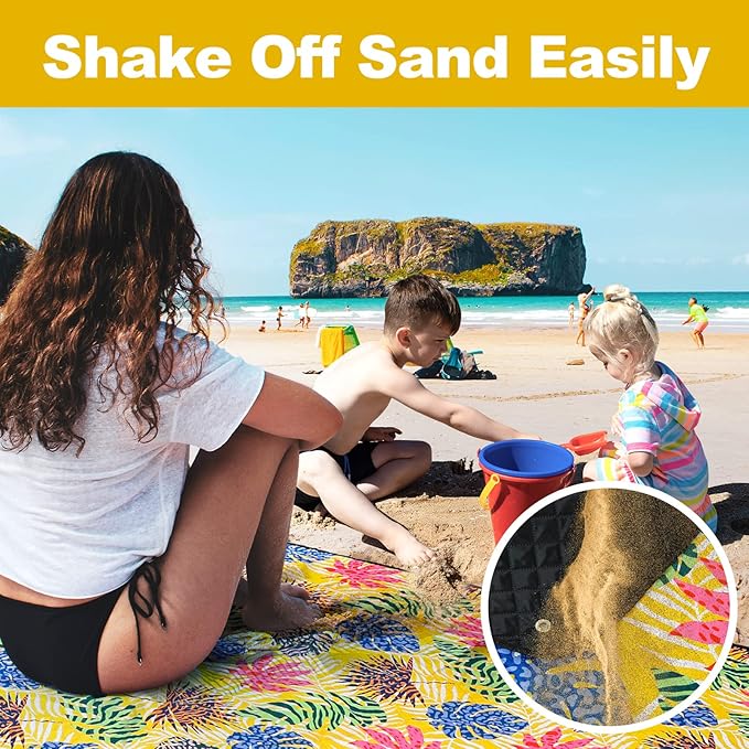 PY SUPER MODE Picnic Blankets Extra Large, Waterproof Foldable Outdoor Beach Blanket Oversized 83x79” Sandproof, 3-Layer Picnic Mat for Camping, Hiking, Travel, Park, Concerts-Tropical Color Leaf