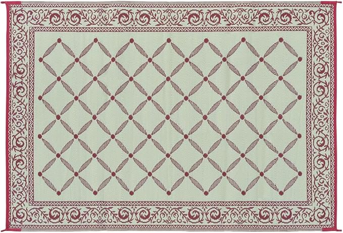 Stylish Camping 116095 6-feet by 9-feet Reversible Mat, Plastic Straw Rug, Large Floor Mat for Outdoors, RV, Patio, Backyard, Picnic, Beach, Camping (Burgundy/Beige)