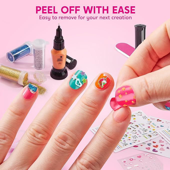 Klever Kits Nail Polish Art Kit for Kids, Kid-safe, Non-toxic Materials-Children Nail Studio With Glitter, Stickers Sequins, Stroke Sticker, Polish-Girls Creative Idea Birthday Gifts Age 7 8 9 and up