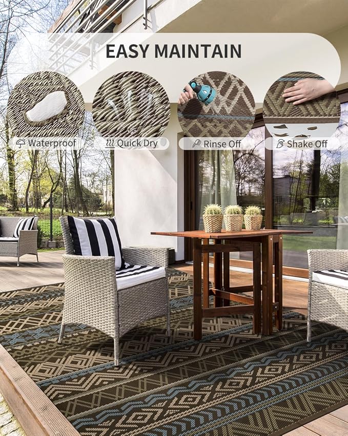 MontVoo Outdoor Rug Carpet Waterproof-Patio Rug Mat 6x9 Reversible RV Camping Rug Picnic Mat Plastic Straw Outside Rug for Balcony Porch Deck Beach-Boho Outdoor Area Rug for Patio Decor Colorful