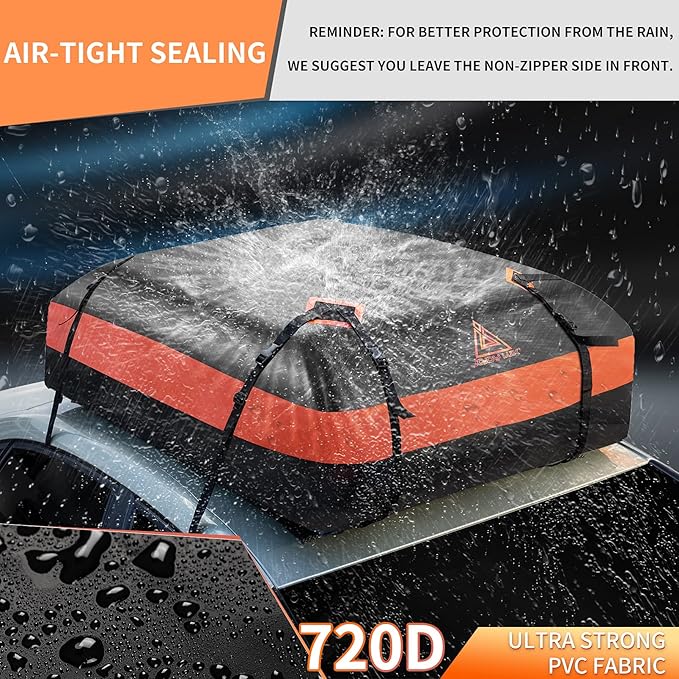 Car Rooftop Cargo Carrier Bag, 21 Cubic Feet Waterproof Heavy Duty 720D Car Roof Cargo Carrier for All Vehicle with/Without Racks - Storage Bag, Anti-Slip Mat,4 Door Hooks & 2 Extra Straps