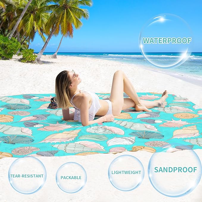 BYDOLL Beach Blanket Waterproof Sandproof 78''×110'' Suits1-7 Adults Compact Lightweight Oversized Sand-Free Blanket Large Picnic Mat for Beach Travel Camping Hiking