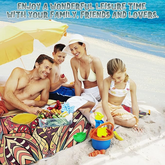 Beach Blanket Waterproof Sandproof 1-7 Adult Oversized 78 '' × 110 '' Lightweight Durable Compact Sand Free Beach Mat for Travel Camping Hiking Picnic Blanket Extra Large