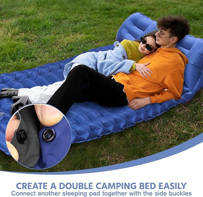 Sleeping Pad for Camping -Ultralight Inflatable Sleeping Mat with Pillow, Built-in Foot Pump, Compact & Lightweight Camping Mattress Pad for Camp, Backpacking, Hiking, Travel Tent