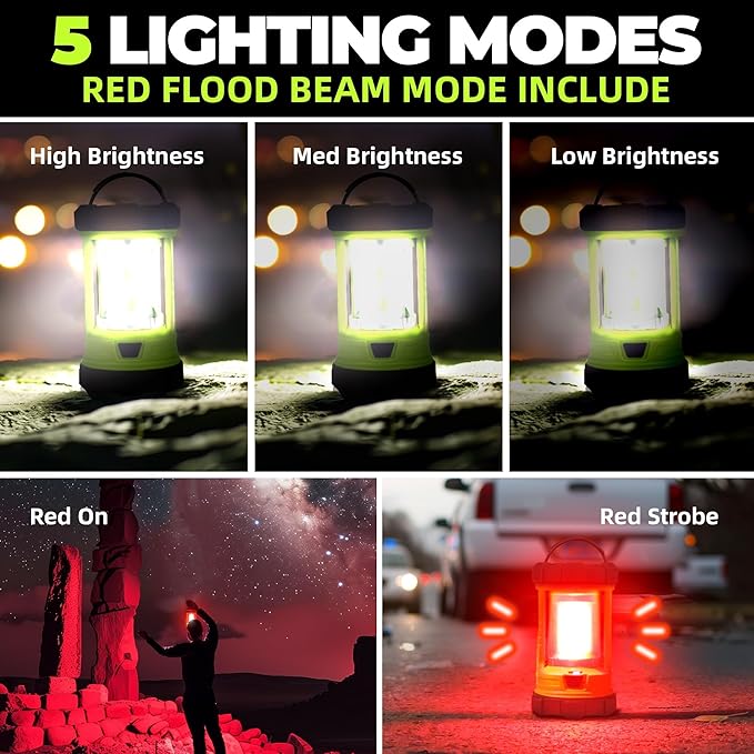 Rechargeable Camping Lantern, 3000LM 5 Light Modes Camping Light 4400 Capacity Phone Charger LED Impact-Resistant Flashlight Lantern Portable Waterproof Hurricane Lanterns for Emergency
