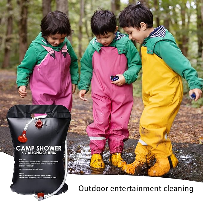 Solar Shower Bag, 5 Gallons/20L Portable Camping Shower Bag, with Removable Hose and Switchable Shower Head for Camping Beach Swimming Outdoor Traveling (Black)