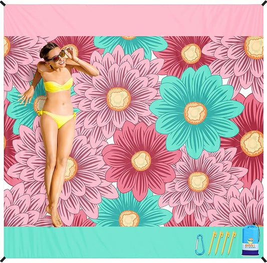 BYDOLL Beach Blanket Waterproof Sandproof 78''×81'' Suits1-4 Adults Compact Lightweight Oversized Sand-Free Blanket Large Picnic Mat for Beach Travel Camping Hiking