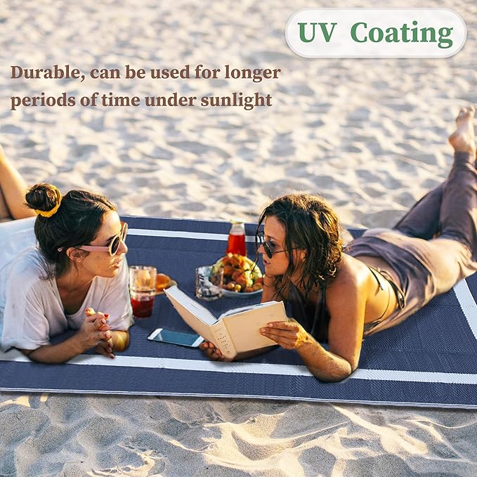 Ogrmar 9x12 FT Reversible Mats, Outdoor Rug for Patio Clearance, Waterproof Carpet, Plastic Straw Rug for Indoor Outdoor, Floor Mat&Rug for RV Porch Camping Backyard Deck Balcony Beach Trailer (Blue)