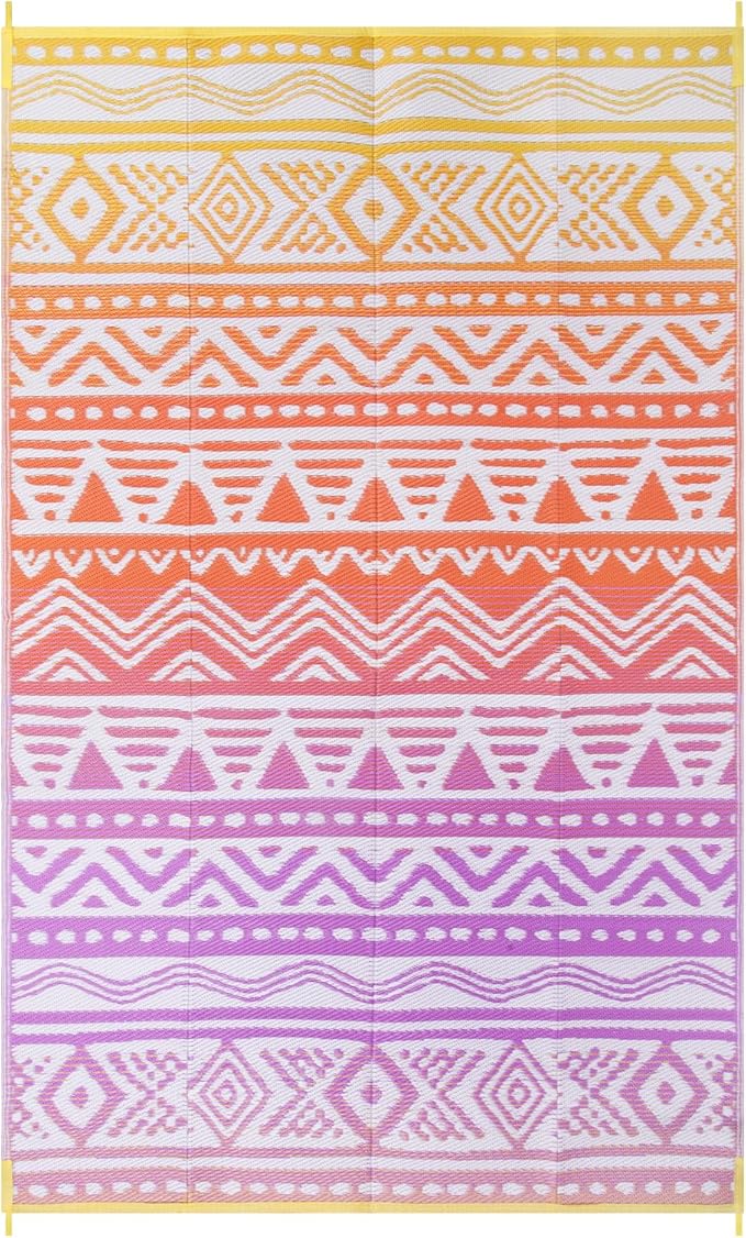 Lahome Outdoor Rug 8x10 Patio Waterproof, Reversible Outdoor Plastic Straw Rug for Camping, RV Patio Rugs Outside Large Carpet for Porch Deck Backyard Picnic(Orange/Purple,8'x 10')