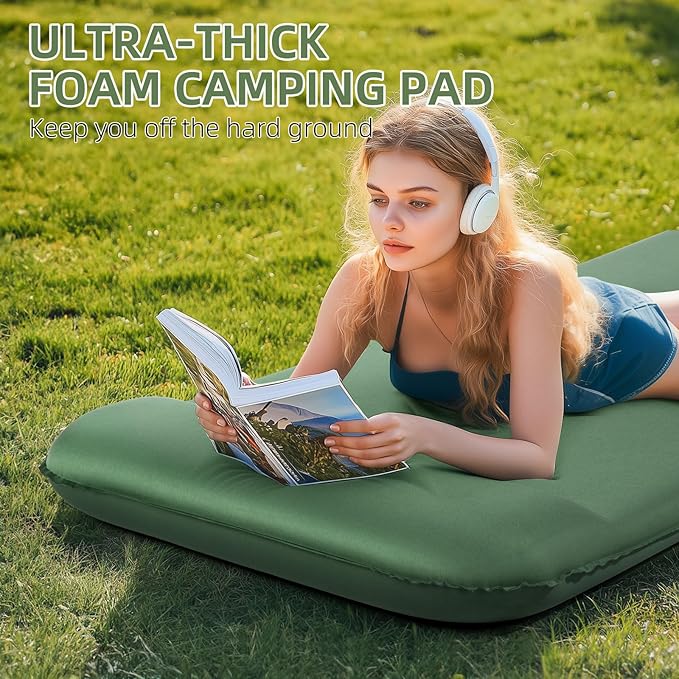 Memory Sleeping Pad, 3.1" Ultra-Thick Foam Sleeping Mats for Camping, Easy Inflate&Deflate,9.5 R-Value Insulated Camping Mattress Pad with Pillow, for Car Travel Tent