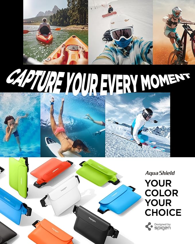 Spigen AquaShield A620 Waterproof Cell Phone Bag, Dry Bag, Fanny Pack with Adjustable Waist Strap for Beach, Swimming, Boating, Fishing, Hiking, etc