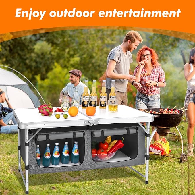Camping Folding Aluminum Table with Adjustable Legs for Outdoor Travel Beach, Backyards, BBQ, Party and Picnic Foldable Table