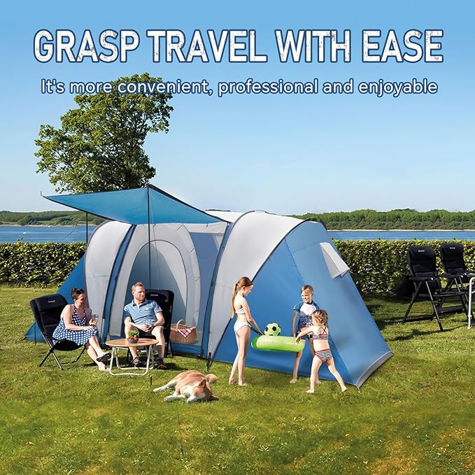 2 Room Family Camping Tent with Porch, Weatherproof Camping Shelter with Rainfly, 2-4 Person Easy Set Up Dome Tent for Outdoor, Picnic, Hiking