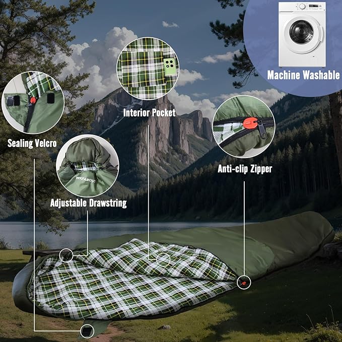 Cold Weather Mummy Sleeping Bag Flannel 0 Degree Winter Sleeping Bag Machine Washable Heavy Duty for Adults,Teenager with Compression Sack 4 Seasons for Camping Hiking Traveling