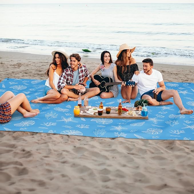 Mooreeke Beach Blanket Extra Large Oversized 9 x 8 ft, Sea Snail Sandproof Waterproof Quick Drying Lightweight Compact Outdoor Blanket Beach Mat for Family Travel Camping Picnic, 1-8 Adults