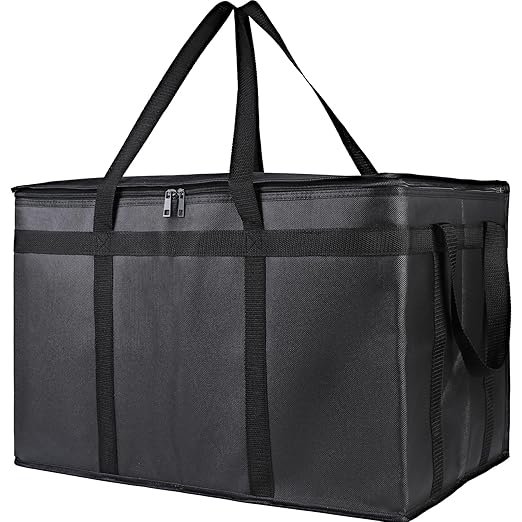 Bodaon Insulated Food Delivery Bag, XXXL Pizza Delivery Bags for Hot and Cold Food, Commercial, Large Capacity Reusable Warming Bag, Catering Cooler Bag for Doordash, Warmers for Parties (Black, 1Pk)