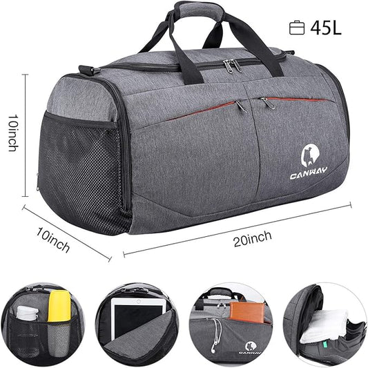 Canway Sports Gym Bag, Travel Duffel bag with Wet Pocket & Shoes Compartment for men women, 45L/40L, Lightweight