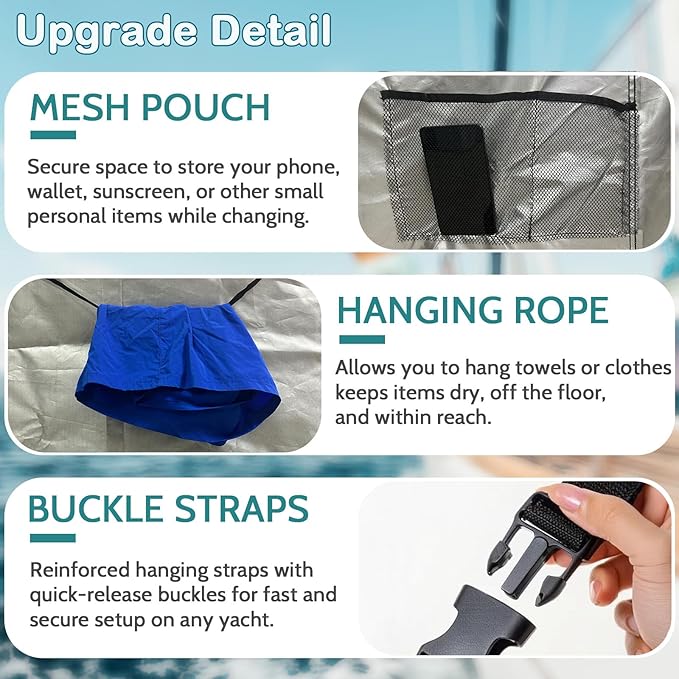 Privacy Curtain Tent for Boats, 420D Changing Room & Shower Awning for Pontoon, Waterproof Portable Shower Awning Under Bimini Top with Built in Mesh Bag 30" L x 27" W x 72" H