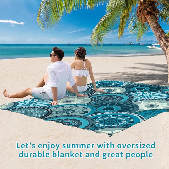 BYDOLL Beach Blanket Waterproof Sandproof 78''×81'' Suits1-4 Adults Compact Lightweight Oversized Sand-Free Blanket Large Picnic Mat for Beach Travel Camping Hiking