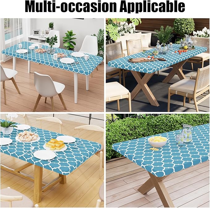 Smiry Rectangle Picnic Table Cover, Waterproof Elastic Fitted Camping Tablecloths for 4 Foot Tables, Wipeable Flannel Backed Vinyl Tablecloth Protector for Indoor, Outdoor (Light Blue, 30x48 Inches)