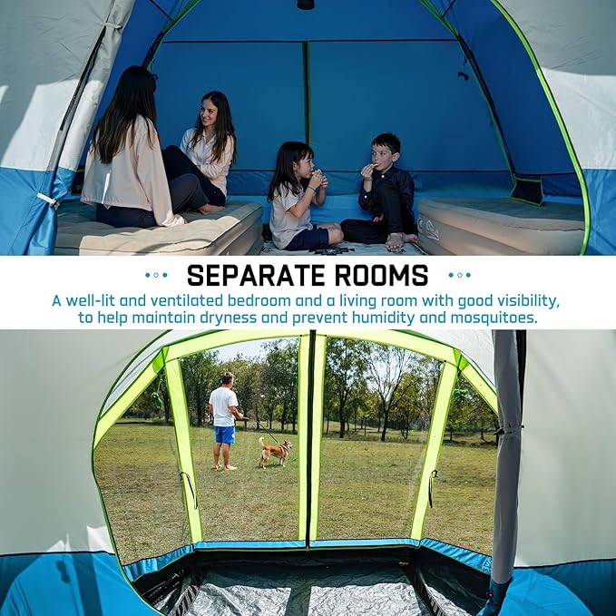 6/8 Person Large Waterproof Family Tents for Camping, Screened Camping Tent with Screen Porch, Bug-Free Relaxation & Easy Setup, Includes Rainfly & Carry Bag