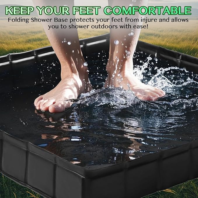 Collapsible Portable Shower Base 41"x41"x5" with Drain Pipe, Indoor/Outdoor Portable Shower Pan for Camping Tents, RVs, and More, Includes Storage Bag