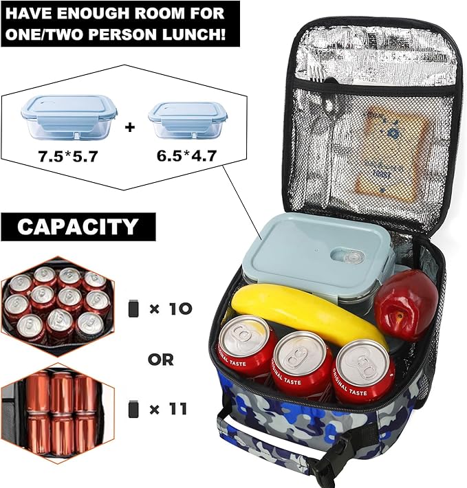 Femuar Lunch Box for Men Women Adults, Small Lunchbox for Work Picnic - Reusable Lunch bag Portable Lunch tote, Camouflage