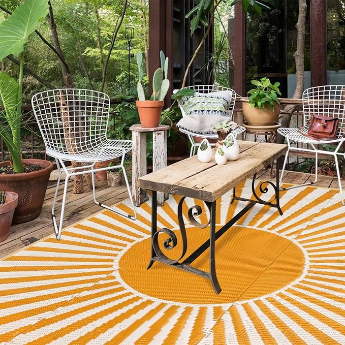 Wonnitar Outdoor Rug 6x9 Waterproof - Reversible Plastic Straw Patios Rug, Large Outside Portable Camper RV Mat, Outdoor Carpet for Deck Picnic Balcony Backyard Porch (Orange, 6'x9')