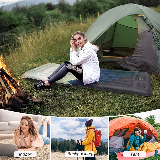 Camping Sleeping Pad Extra Thick 5 Inch Inflatable Camping Pad with Pillow Sleeping Mat Built-in Foot Pump Portable Lightweight Camping Air Mattress for Backpacking Hiking Tent