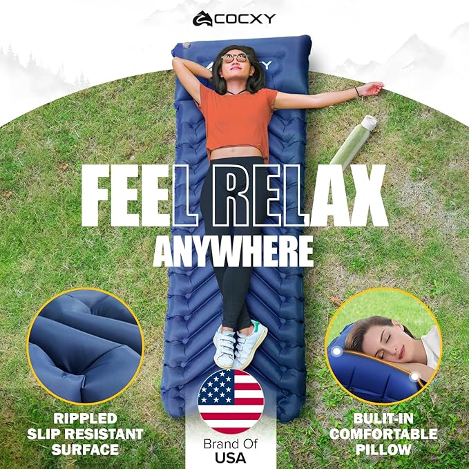 Self Inflating Sleeping Pad 3.4 inch Thick Ultralight Inflatable Camping Pad with Pillow & Built-in Foot Pump, Backpacking Sleeping pad for Camping, Traveling, Tents, Hiking, Floor