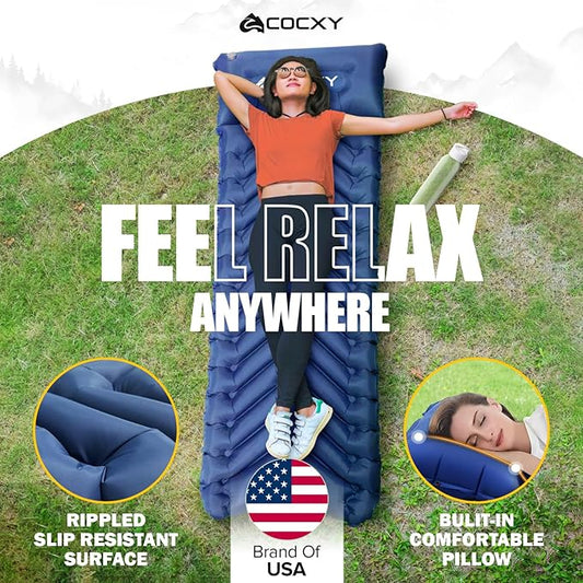 Self Inflating Sleeping Pad 3.4 inch Thick Ultralight Inflatable Camping Pad with Pillow & Built-in Foot Pump, Backpacking Sleeping pad for Camping, Traveling, Tents, Hiking, Floor