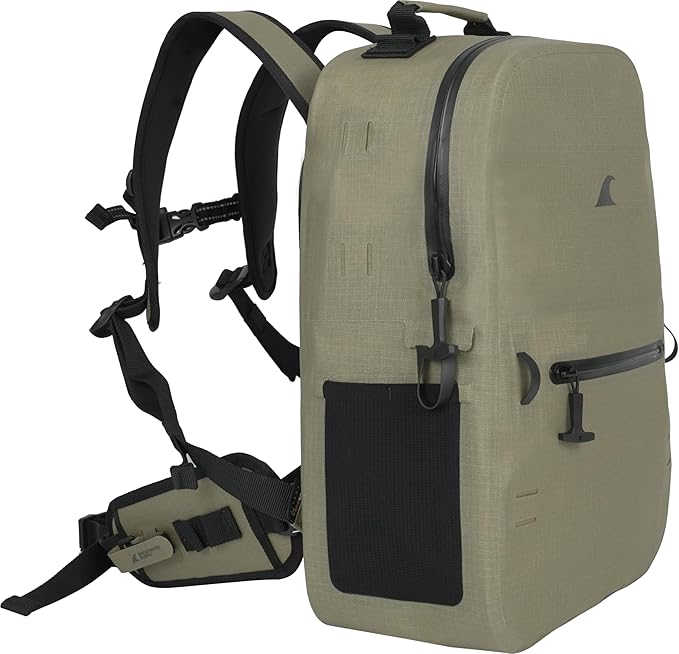 Breakwater Supply™ River Ute Waterproof IP68 Fishing Backpack, Floating TPU Submersible Dry Bag with Padded Hip Belt and Airtight Zippers | 20L (River Ute 20L CORDURA Safari Tan)