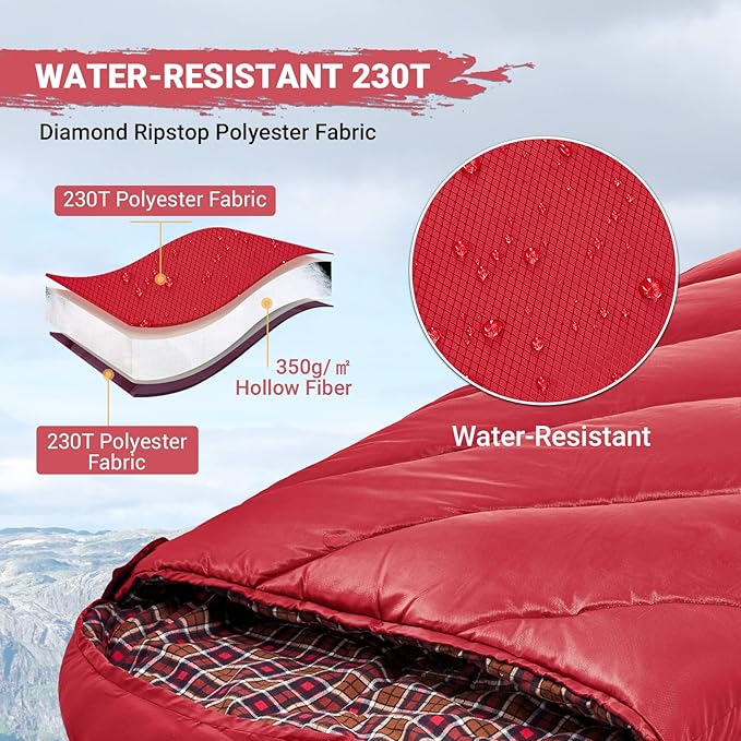 KingCamp Sleeping Bag for Adults, Cold Weather & Warm Extra Wide Big & Tall XL Portable Waterproof Flannel Sleeping Bags, Essentials Gear Accessories for Camping Backpacking Hiking Indoor & Outdoor