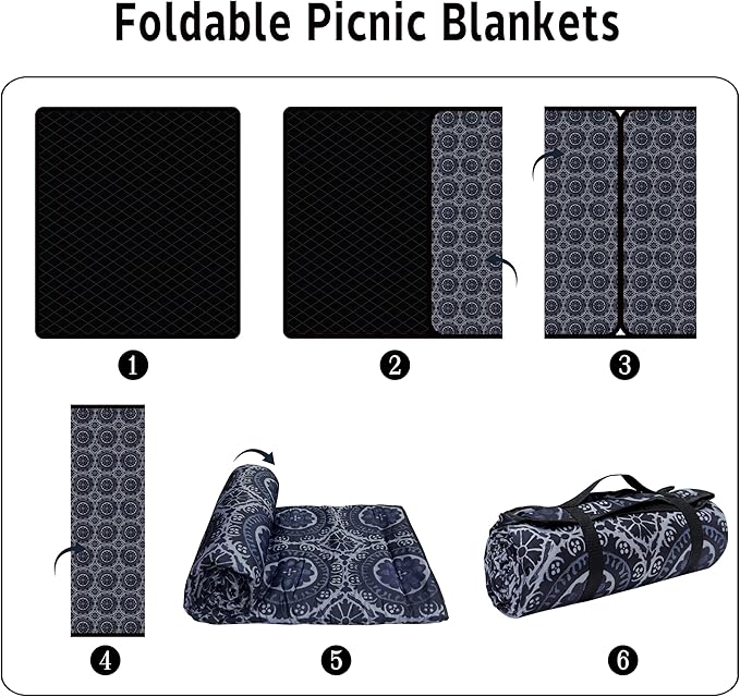 Extra Large Picnic Blankets Waterproof Foldable (60 "x 80") Beach Blanket Waterproof Sandproof,3-Layer Thicking Mat Outdoor Packable Camping Blanket