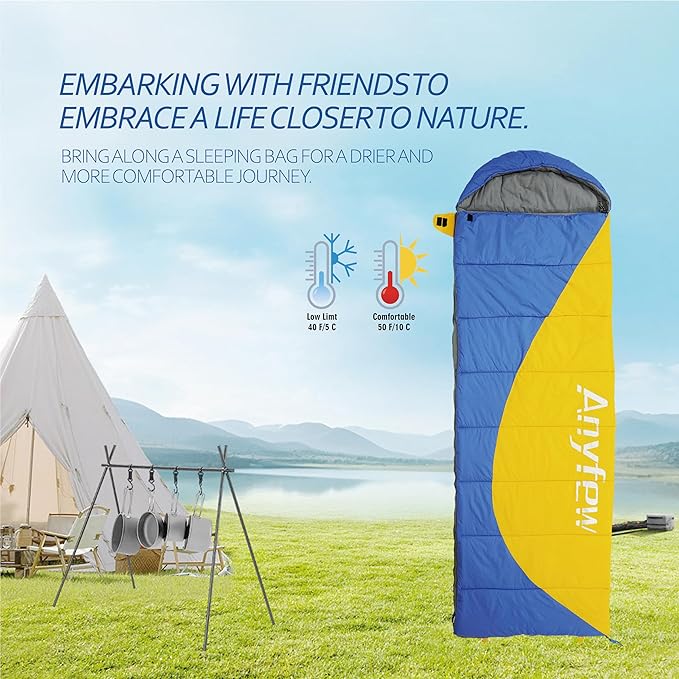 Nylon Sleeping Bag,Blue & Yellow,Flannel Cotton,Portable Tightening Bag Lightweight,Cold Weather Sleeping Bag Waterproof-Warm Camping Hiking Outdoor Travel Hunting