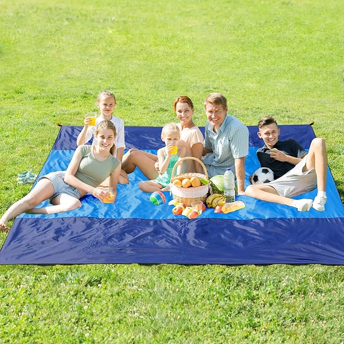 MIULEE Beach Blanket Waterproof Sandproof, Extra Large 110" x 114" Beach Mat Oversized for 5-8 Adults, Portable Lightweight Outdoor Blanket with 4 Corner Pockets for Hiking, Picnic, Travel, Camping