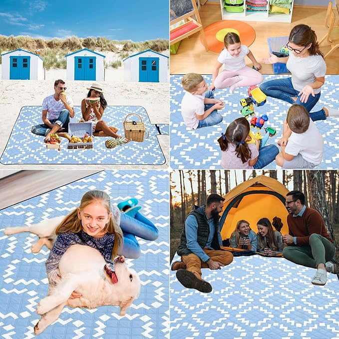 Large Picnic Blanket Beach Blanket Waterproof Sandproof Outdoor Blanket Foldable Beach Mat Sandfree Picnic Mat with Carry Strap Lightweight Beach Mat fit 2 to 4 Adults for Beach Grass Lawn Park