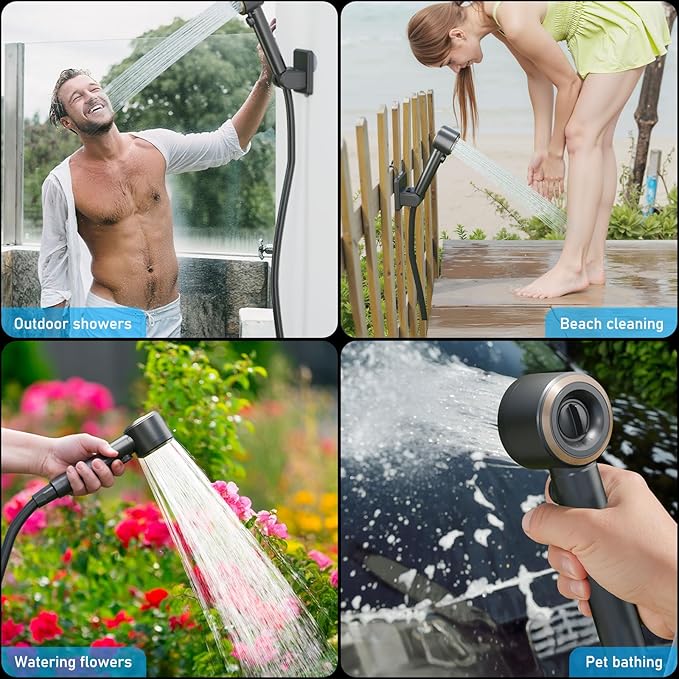 GOSCHE Portable Camping Shower, 8000mAh Rechargeable Outdoor Shower Pump with 20L Collapsible Bucket, Intelligent LED Display, IPX8 Waterproof Pump for RV, Travel, Hiking, Pet Bath, Beach