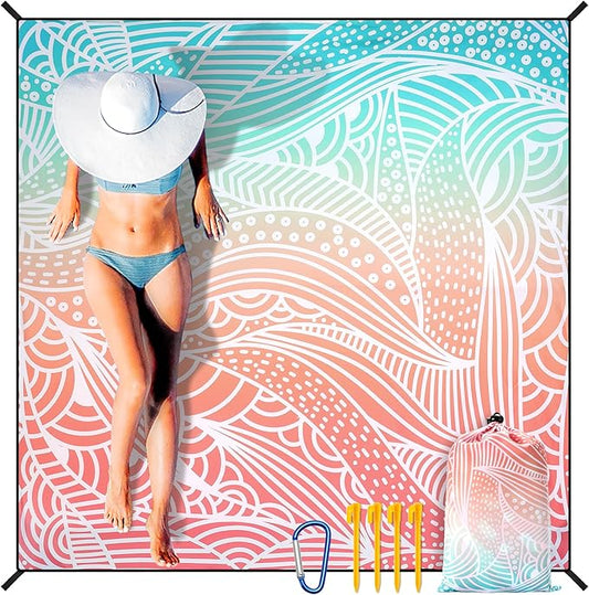 Beach Blanket Waterproof Sandproof Extra Large Beach Mat 79" X 83"/120"x108"for 1-8 Adults Quick Drying Durable Outdoor Picnic Mat for Beach Travel Camping Hiking